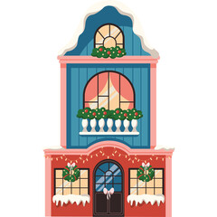 Charming Pixel Art Christmas House with Snowy Roof and Festive Wreath Decorations