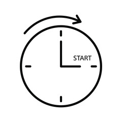Clock with start text and arrow indicating time