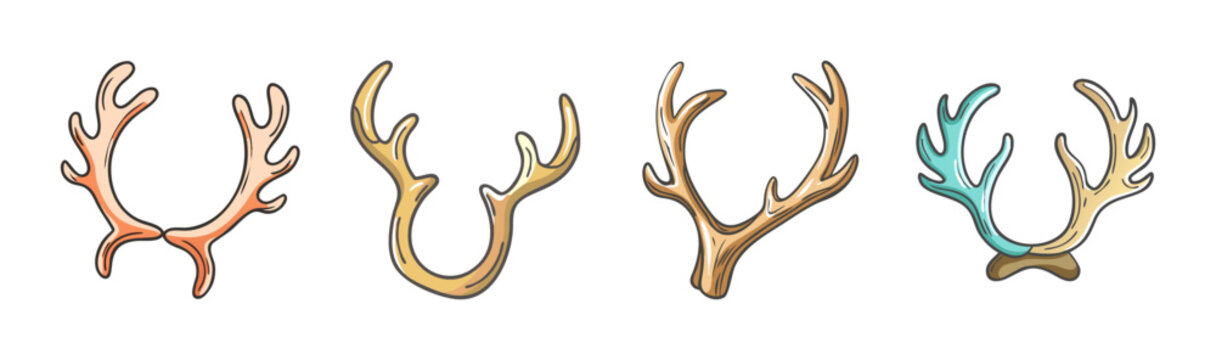 Stylized deer antler collection, forest animal decorative elements