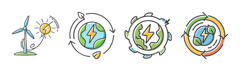 Green energy concepts collection: wind, solar, earth sustainability