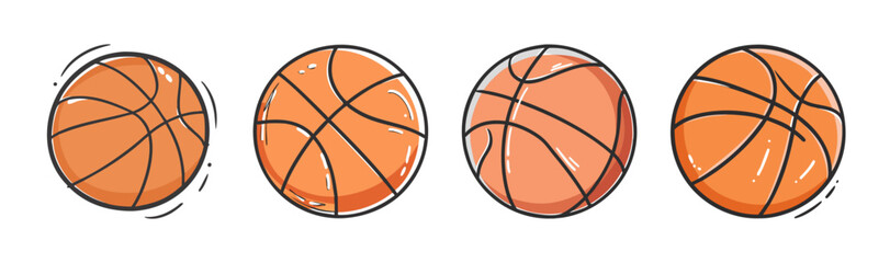 Hand drawn basketballs in a row with motion effect, sports game