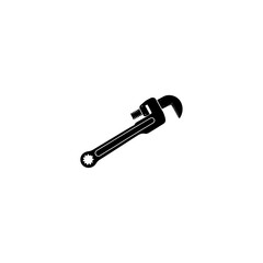 Monochromatic silhouette illustration of an adjustable pipe wrench tool 