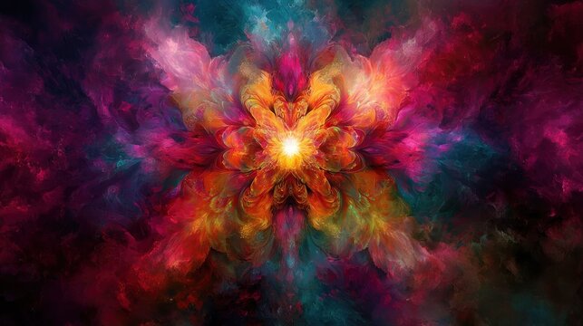 Abstract explosion of vibrant colors radiating from a central point