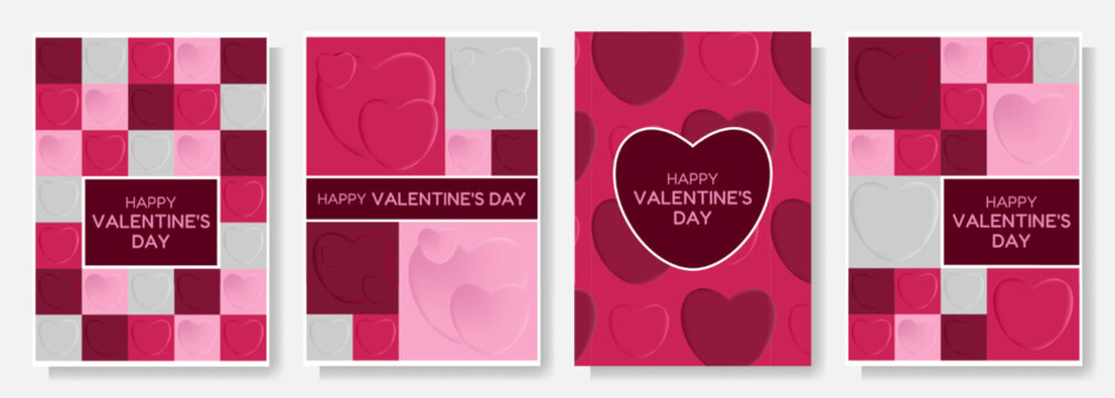 Romantic Valentine's Day Poster Set in Mosaic Style