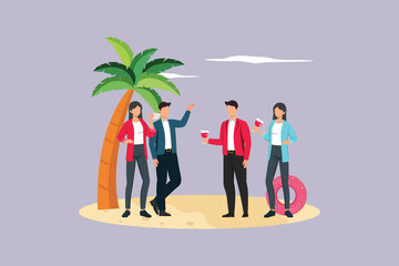 office gathering fun on the beach. office Gathering concept. colored flat vector illustration isolated