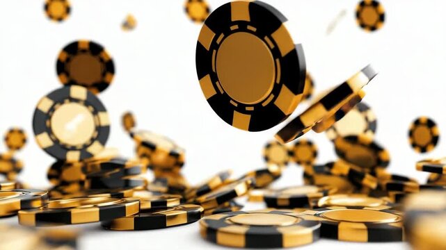 Golden and black poker chips falling