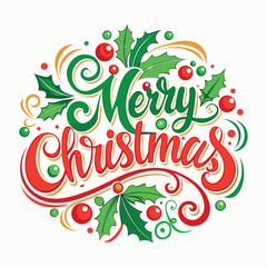 Merry Christmas Script with Holly Accents
