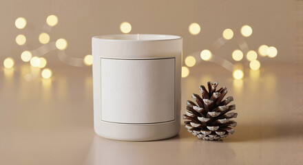 Mockup of a Christmas candle for product showcasing, holiday marketing, and cozy home decor