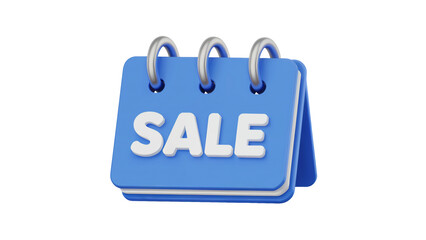 Dynamic 3D calendar graphic boldly announces 'SALE' for promotional campaigns and retail events isolated on white or transparent png.