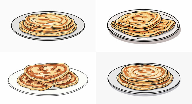 Stack of roti prata on plates