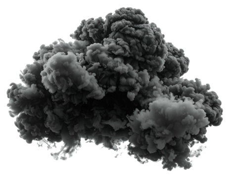 Voluminous dark gray cloud erupting outwards