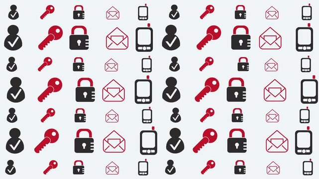 Seamless Pattern of Security Icons Including Padlocks, Keys, Envelopes, and Phones in a Repeated Graphic Design