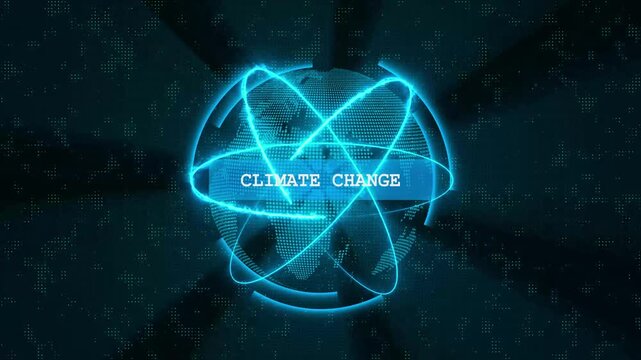 Futuristic Digital Network Sphere Animation &ndash; Technology, Business, and Climate Change Concept &ndash; Glowing Blue Abstract Globe with Neon Energy Lines. 4k video motion graphic animation and background.