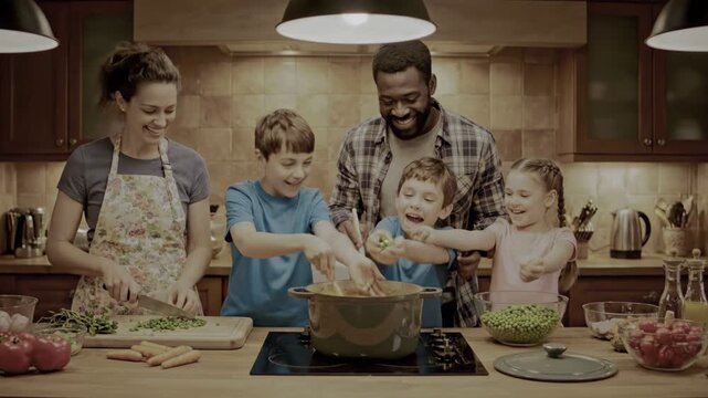 Culinary arts engagement fostering family collaboration through innovative cooking techniques, fresh ingredients, and ergonomic kitchen equipment design