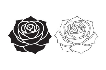 Black silhouette and outline of a rose flower