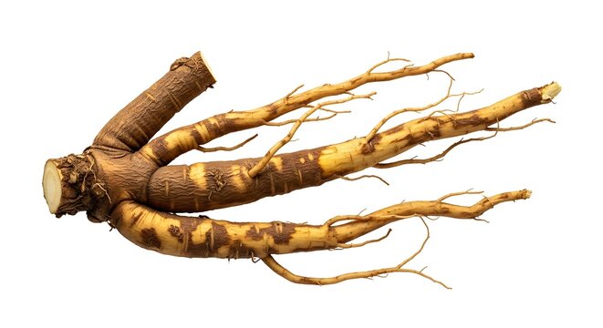 Freshly harvested ginseng root with multiple branches