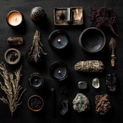 Candles crystals herbs dark aesthetic