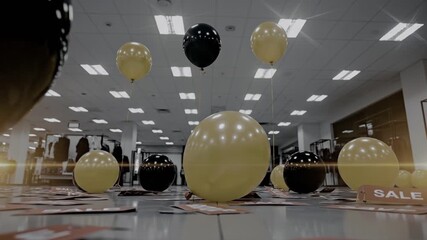 Advanced visual merchandising strategy utilizing dynamic balloon display and ambient lighting for enhanced retail consumer engagement and promotional effectiveness