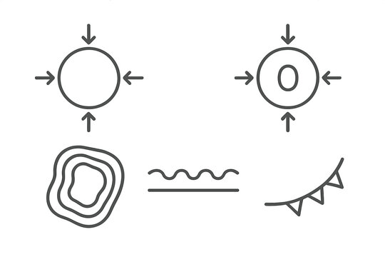 Meteorology Line Icons. Line style icons of meteorology: high pressure system, low pressure system, isobar lines, pressure front,