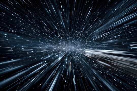 Hyperspace effect, streaks of light, zoom effect, futuristic motion blur aesthetic