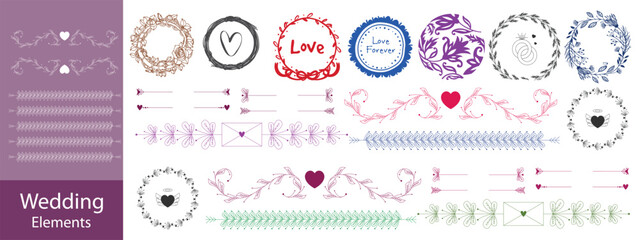 Set of hand drawn decorative borders and dividers. Elegant calligraphic lines, vintage flourishes and ornamental swirls for page decoration, wedding invitations or web design.