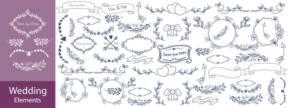 Set of hand drawn decorative borders and dividers. Elegant calligraphic lines, vintage flourishes and ornamental swirls for page decoration, wedding invitations or web design. - Powered by Adobe