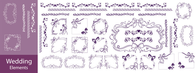 Set of hand drawn decorative borders and dividers. Elegant calligraphic lines, vintage flourishes and ornamental swirls for page decoration, wedding invitations or web design.