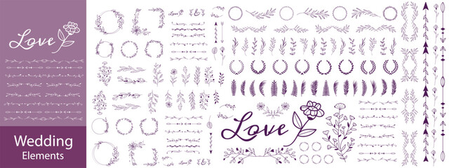 Set of hand drawn decorative borders and dividers. Elegant calligraphic lines, vintage flourishes and ornamental swirls for page decoration, wedding invitations or web design.