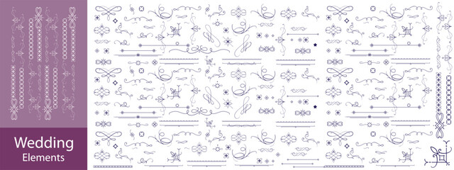 Set of hand drawn decorative borders and dividers. Elegant calligraphic lines, vintage flourishes and ornamental swirls for page decoration, wedding invitations or web design.