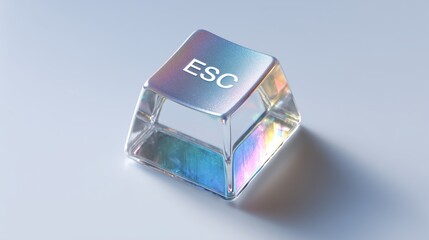 transparent prism keycap with iridescent refractions in minimalist studio composition