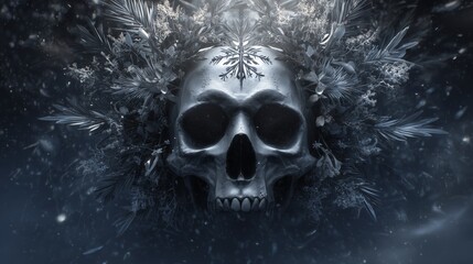 gothic winter skull with symmetrical composition and dramatic cinematic lighting