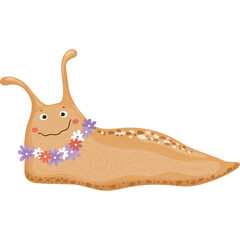 Charming Cartoon Slug Adorned With A Colorful Floral Lei Smiling Happily Against A Transparent Background