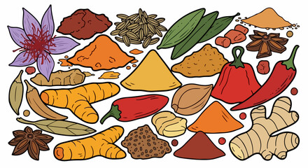 Assorted spices and herbs collection