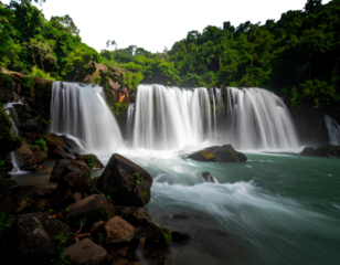 Firefly_PNG Collection of white minivan. Different angles and perspectives of white cars - Firefly_Cascading waterfalls in a lush green place, cut out