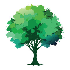 Watercolor Tree with Green Canopy