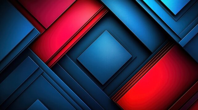 Abstract geometric pattern of overlapping squares and rectangles in vibrant red and blue - Powered by Adobe