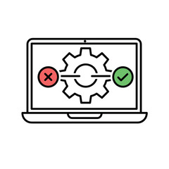 Unit Testing Icon displayed on laptop screen with gears and symbols, for presentations, UI/UX design, applications and websites, development