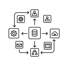 Microservices Icon illustration showing interconnected elements and data flow, for presentations, UI/UX design, applications and websites, development