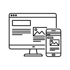 Responsive Design Icon illustrating modern desktop and mobile layouts, for presentations, UI/UX design, applications and websites, development