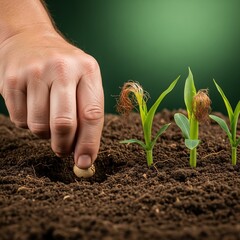 Planting Seeds - A Hand Nurturing New Life in Fertile Soil.