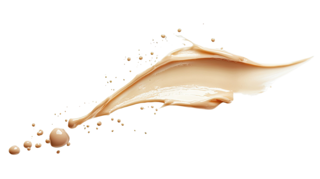 Cosmetic cream spilled with smooth texture and glossy surface creating soft beauty skincare composition, isolated on white background