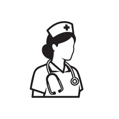 "Female Nurse in Uniform Line Icon"