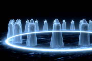 Circle of Mysterious Figures in White Robes, Surrounded by An Aura of Light