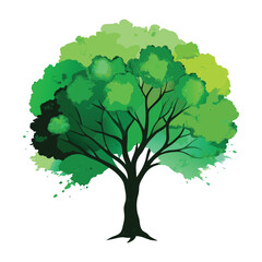 Watercolor Tree with Green Canopy