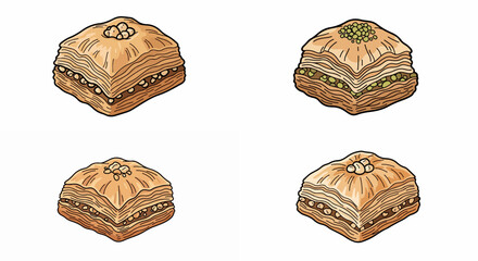Baklava pastries assortment with transparent background