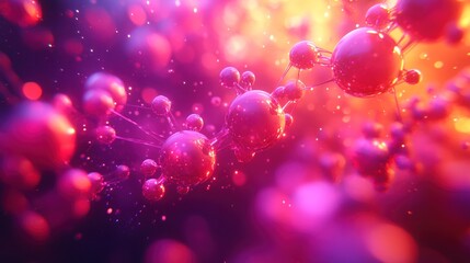 Abstract glowing pink molecules in motion