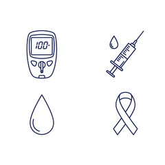 Fototapeta premium Line art shows diabetes awareness icons, including a blood glucose meter displaying 