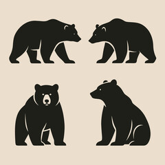 Fototapeta premium Stylized black bear illustrations in various poses on a light background for wildlife art