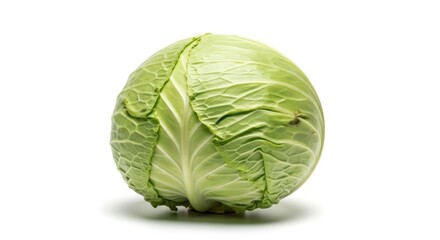Obraz premium A single green cabbage on a white background.