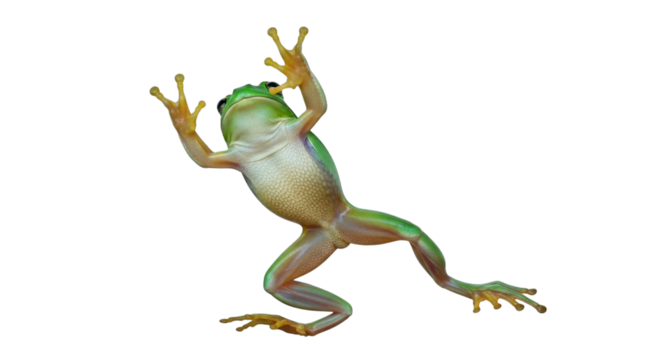 Isolated tree frog amphibian dancing on transparent background
